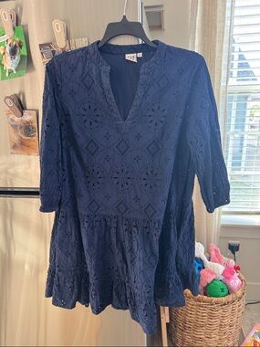 GAP Navy Eyelet Peasant Dress